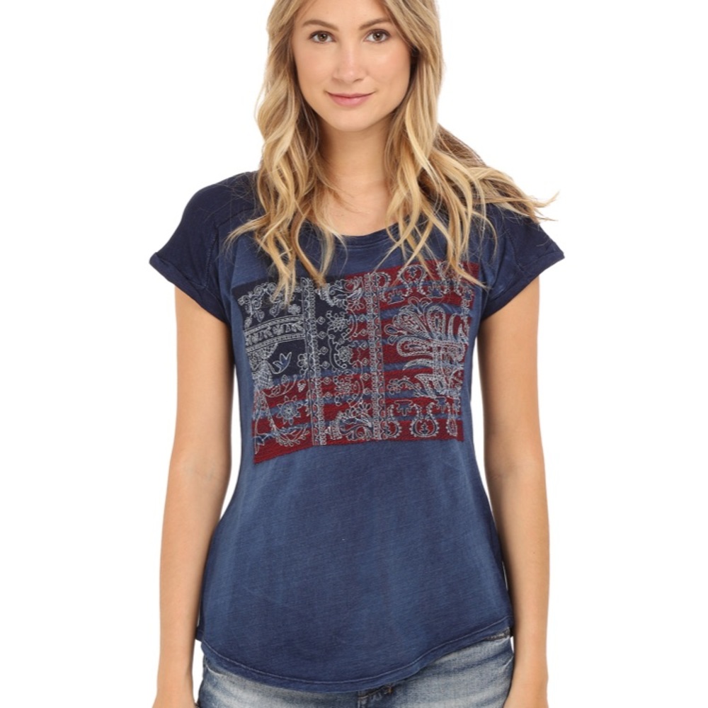Lucky Brand American Flag embroidered t- shirt